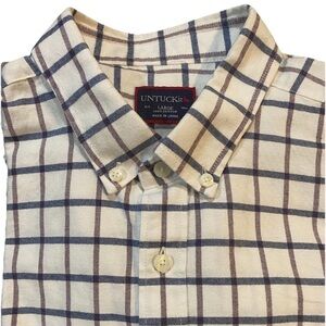 Untuckit Dress Shirt Striped Red and Blue Plaid Button Down Short Sleeve Large